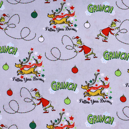 100% Cotton Grey Christmas Cotton Fabric - Grinch Print