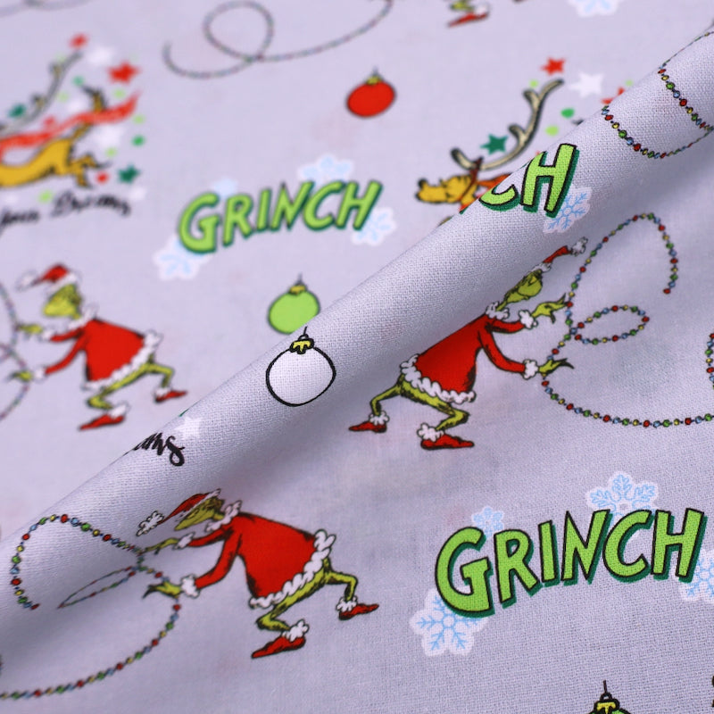 100% Cotton Grey Christmas Cotton Fabric - Grinch Print