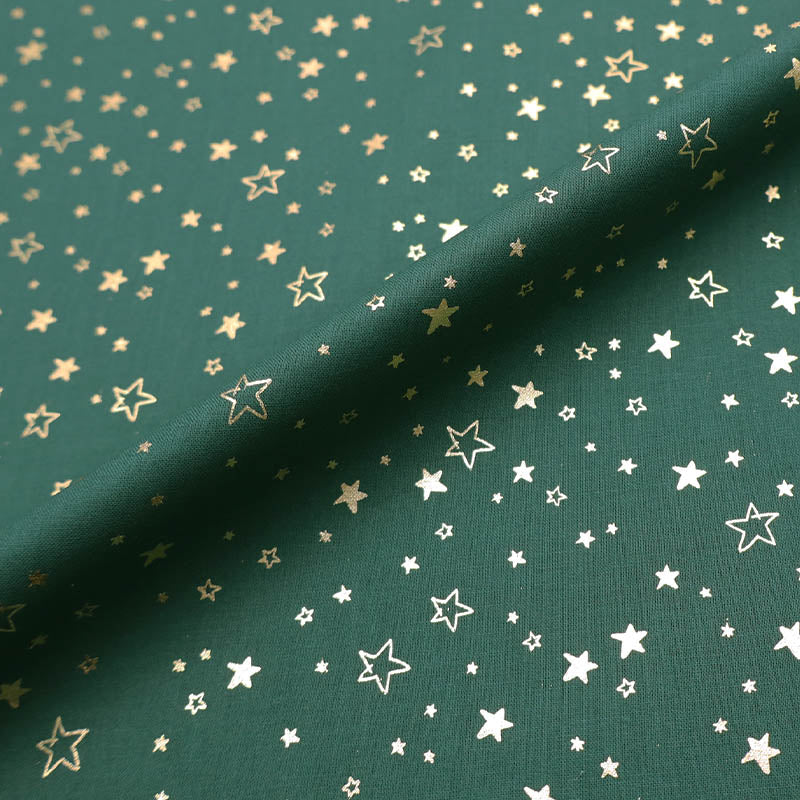 100% Cotton Green Cotton Christmas Fabric - Gold Star Print