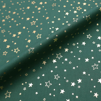 100% Cotton Green Cotton Christmas Fabric - Gold Star Print