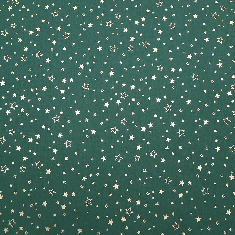 100% Cotton Green Cotton Christmas Fabric - Gold Star Print