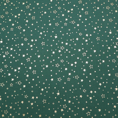 100% Cotton Green Cotton Christmas Fabric - Gold Star Print