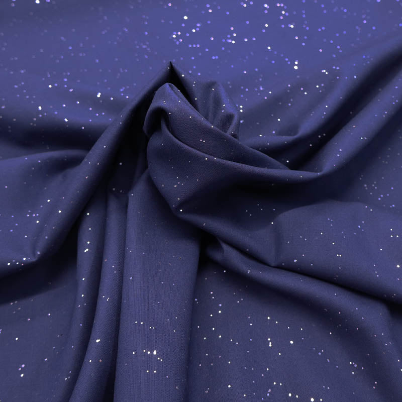 100% Cotton Dark Blue Christmas Fabric - Silver Glitter