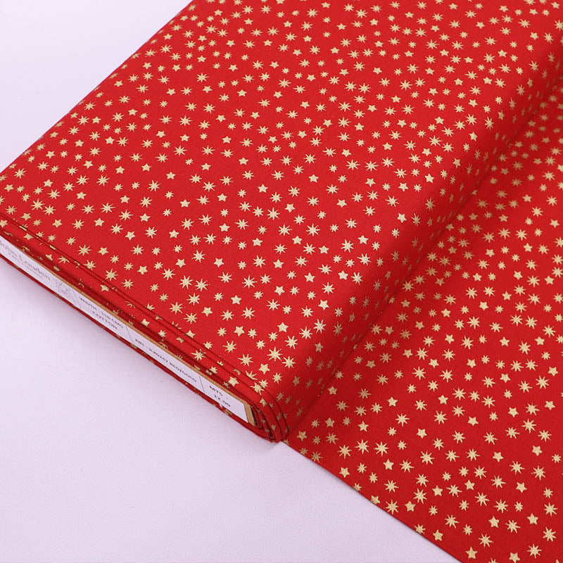 100% Cotton Star Print Cotton Fabric - Red with Gold Stars