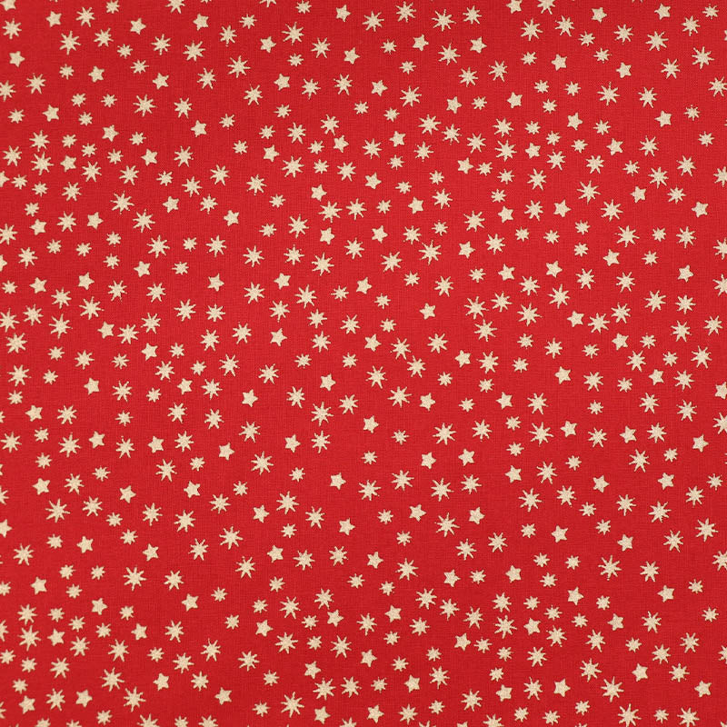 100% Cotton Star Print Cotton Fabric - Red with Gold Stars