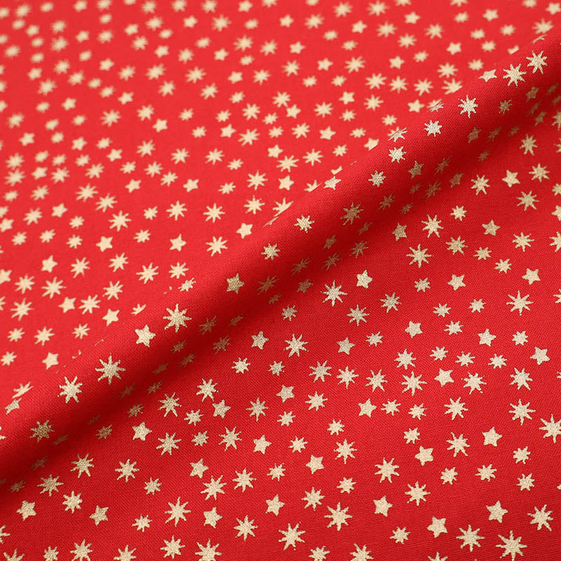 100% Cotton Star Print Cotton Fabric - Red with Gold Stars