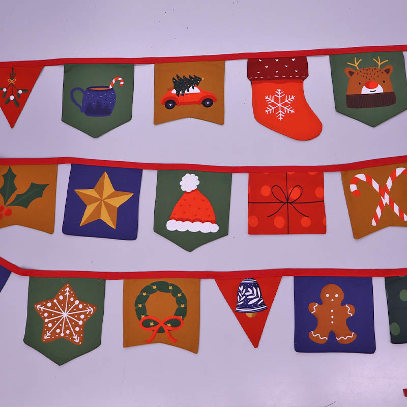 100% Cotton Poplin Christmas Bunting Panel Fabric - Navy and Multicoloured makes 24 flags