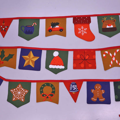 100% Cotton Poplin Christmas Bunting Panel Fabric - Navy and Multicoloured makes 24 flags