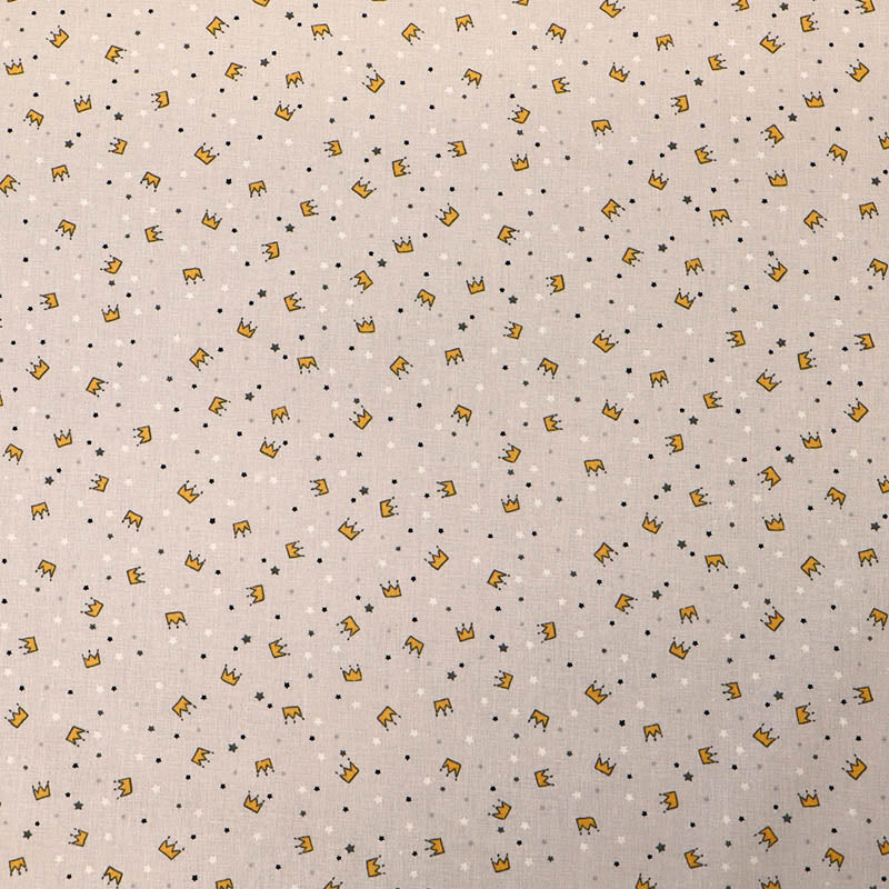 100% Cotton Pale Grey Cotton Children's Fabric - Gold Crowns