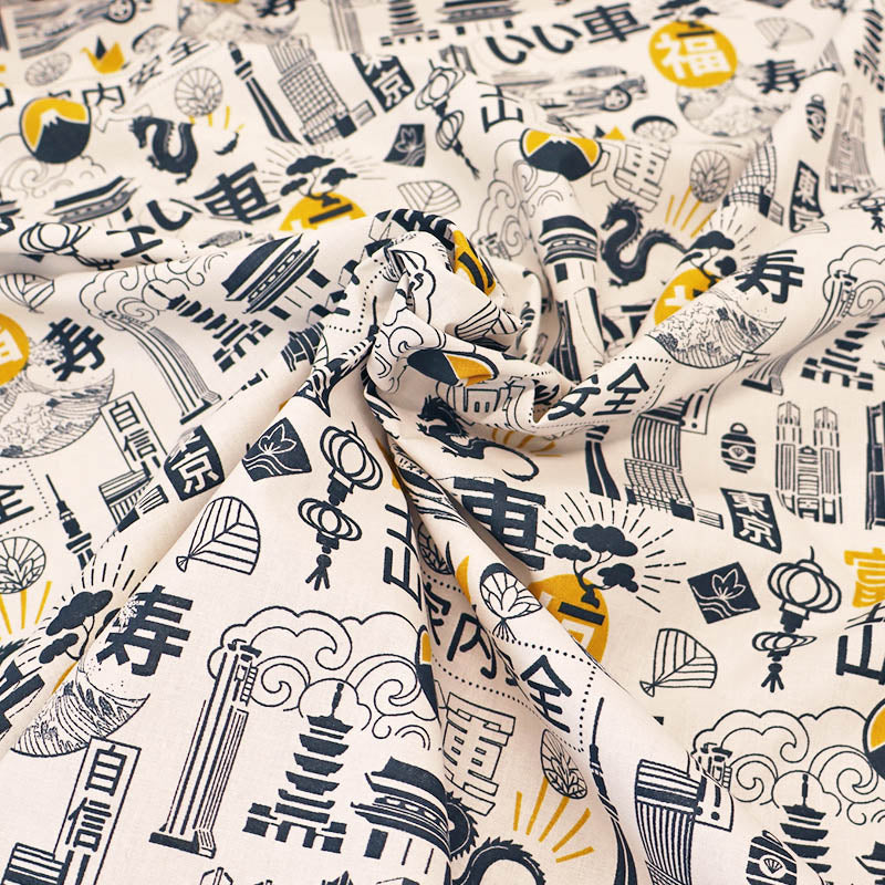 100% Cotton White Novelty Cotton Fabric - Japanese theme