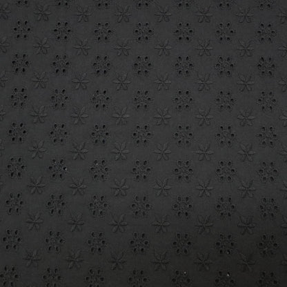 100% Cotton   Black Broderie Anglaise Fabric - Daisy Dot