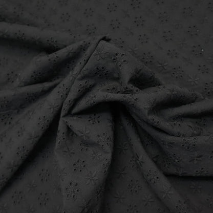 100% Cotton   Black Broderie Anglaise Fabric - Daisy Dot