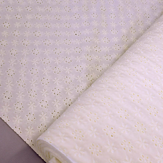 100% Cotton Cream Broderie Anglaise Fabric - Daisy Dot