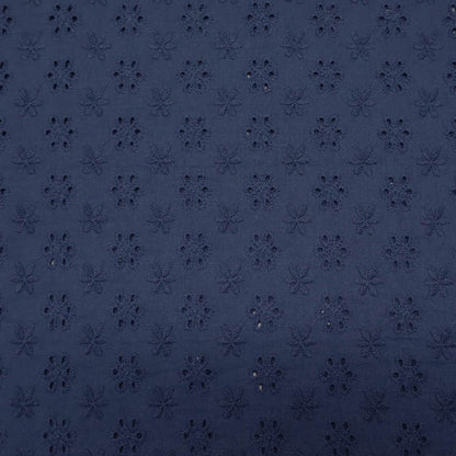 Navy Broderie Anglaise Daisy Pattern 100% cotton fabric