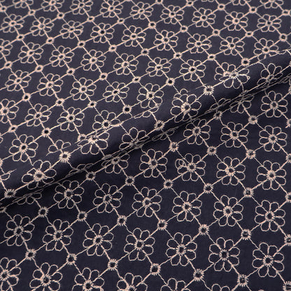 100% Cotton Navy Blue Floral Broderie Anglaise Fabric