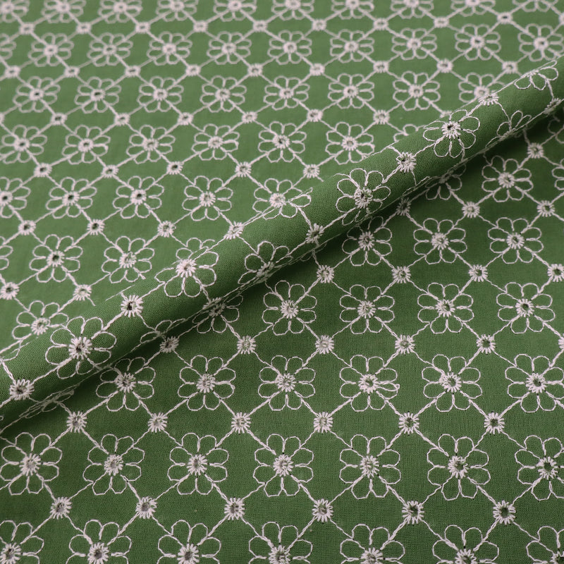 100% cotton Green Floral Broderie Anglaise Fabric