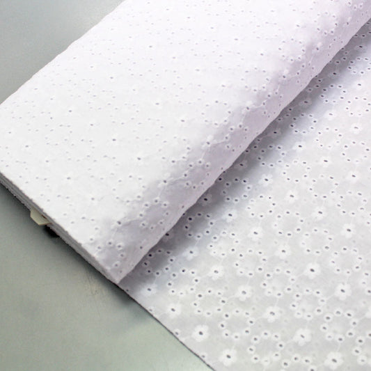 White 100% cotton Broderie Anglaise Fabric - Daisy Chain 