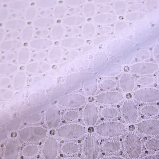 100% Cotton White Broderie Anglaise Fabric - Sun Daze