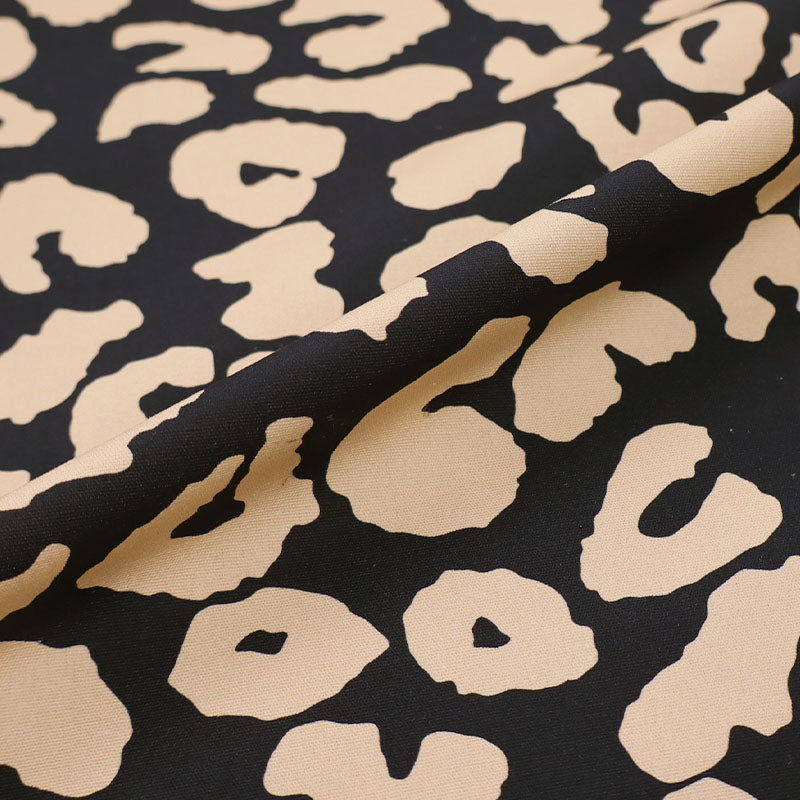 100% Cotton Canvas Fabric - Black & Beige Leopard Print