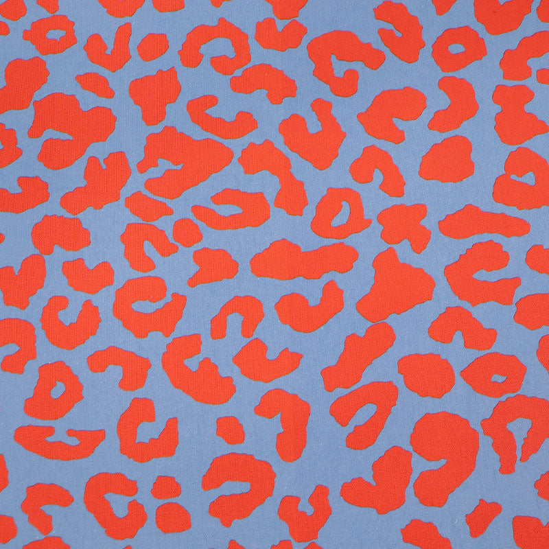 Cotton Canvas - Blue and Bright Red - Leopard Print