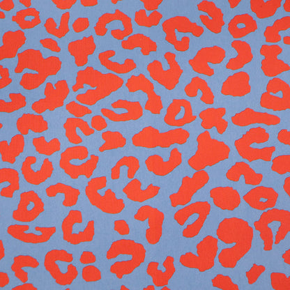Cotton Canvas - Blue and Bright Red - Leopard Print