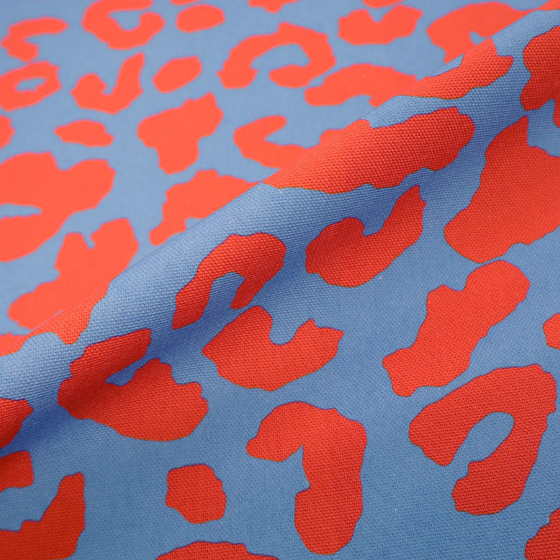 Cotton Canvas - Blue and Bright Red - Leopard Print