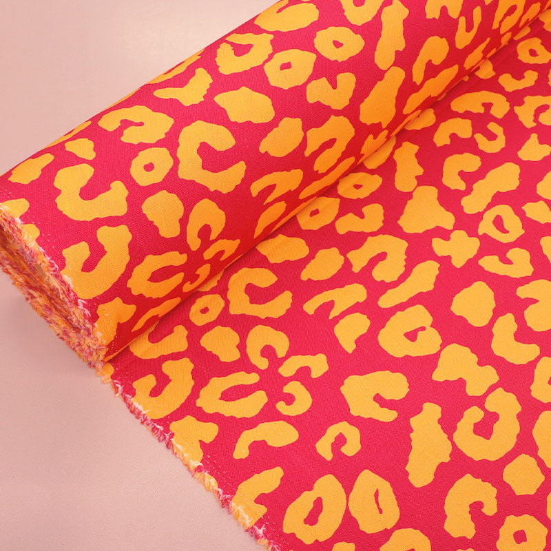 Cotton Canvas - Bright Pink and Orange - Leopard Print