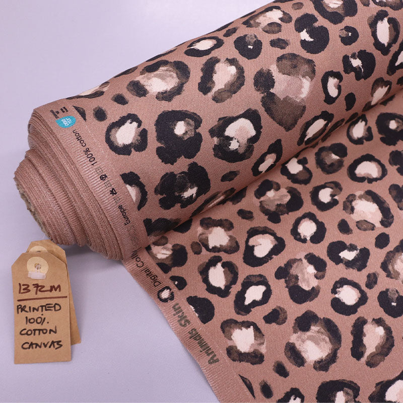 100% Cotton Brown Cotton Canvas Leopard Print Fabric