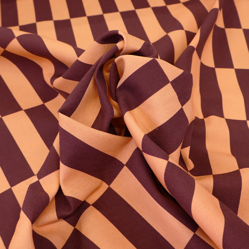 Cotton Canvas Fabric - Brown and Orange Geometric Pattern