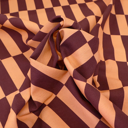 Cotton Canvas Fabric - Brown and Orange Geometric Pattern