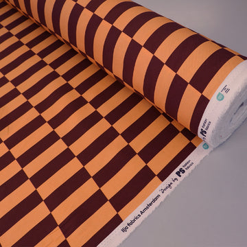 Cotton Canvas Fabric - Brown and Orange Geometric Pattern