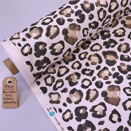 100% Cotton Cream Cotton Canvas Leopard Print Fabric