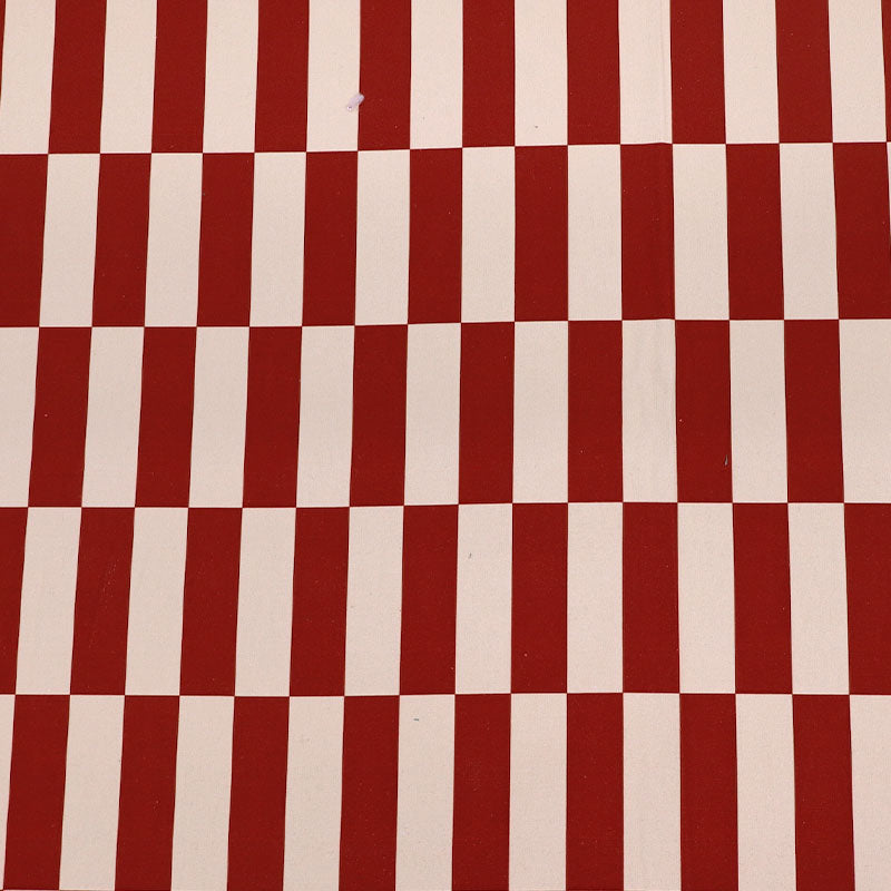 100% Cotton Canvas Fabric - Burgundy Red and Cream Rectangles