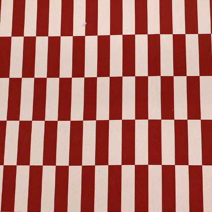 100% Cotton Canvas Fabric - Burgundy Red and Cream Rectangles