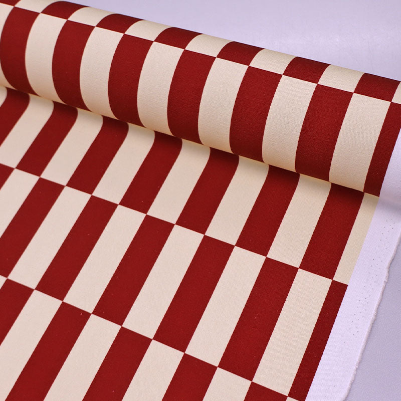 100% Cotton Canvas Fabric - Burgundy Red and Cream Rectangles