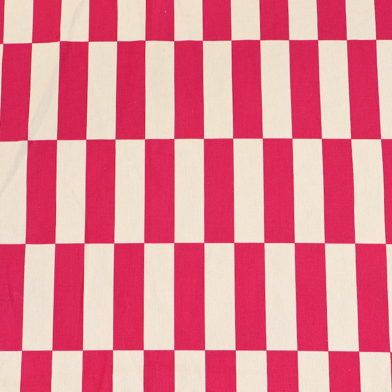 100% Cotton Canvas Fabric - Cream and Pink Geometric design