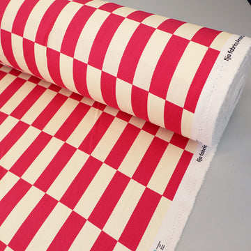 100% Cotton Canvas Fabric - Cream and Pink Geometric design