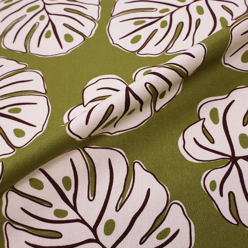 100% Cotton Canvas Fabric - Green and Cream Palm Print