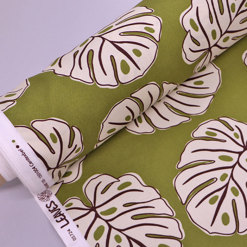 100% Cotton Canvas Fabric - Green and Cream Palm Print