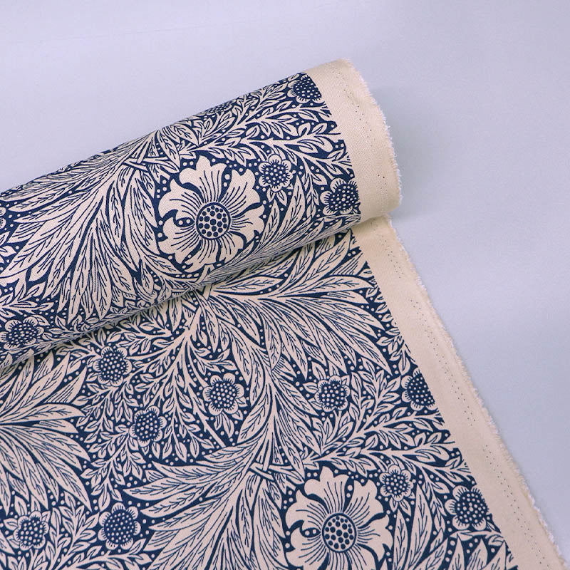 100% Cotton Canvas Fabric - Navy and Cream Floral