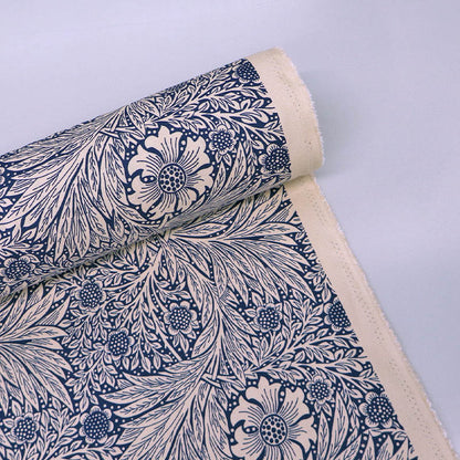 100% Cotton Canvas Fabric - Navy and Cream Floral