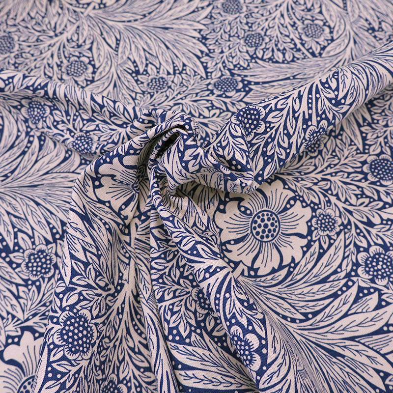 100% Cotton Canvas Fabric - Navy and Cream Floral
