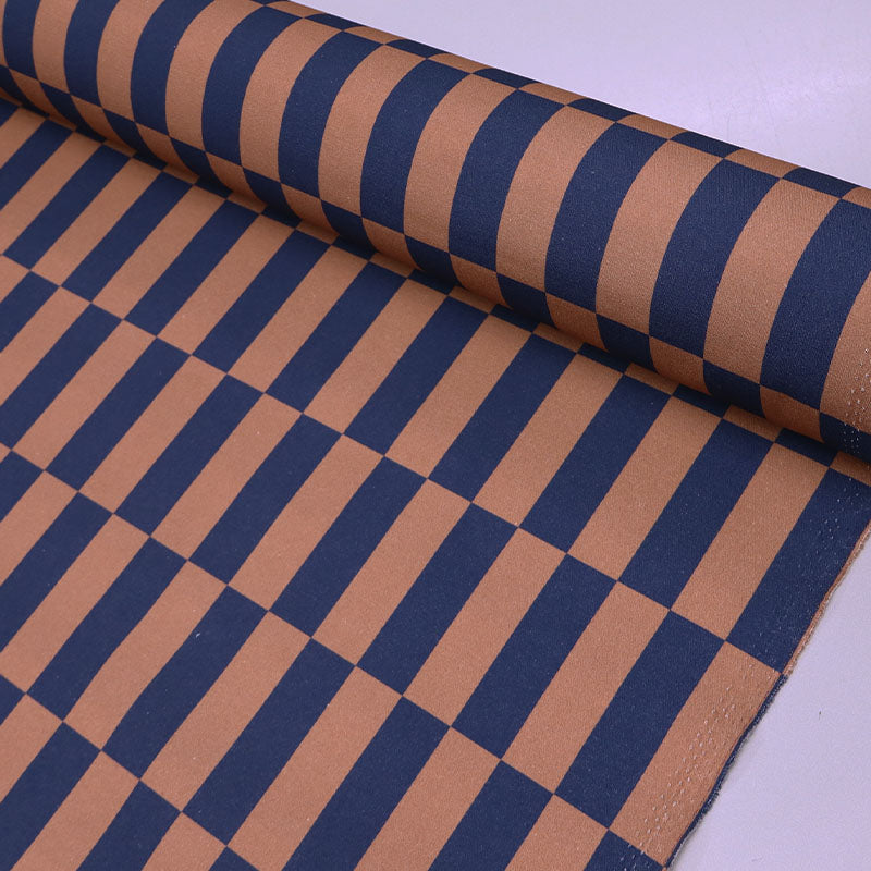 100% Cotton Canvas Fabric - Navy Blue and Brown