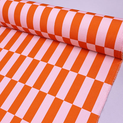 100% Cotton Canvas Fabric - Pink and Orange Rectangles