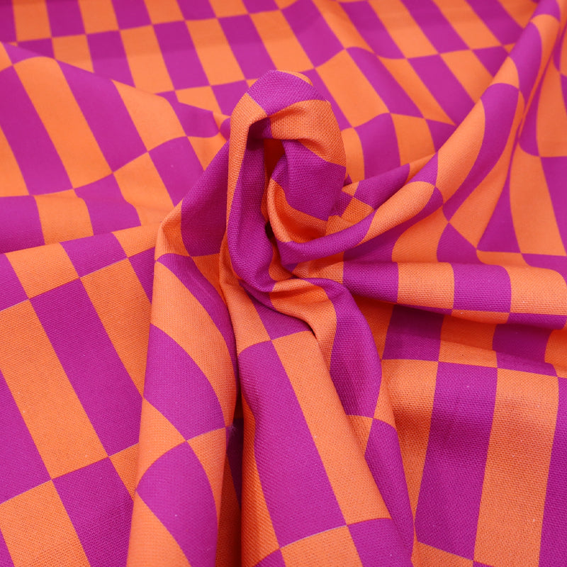 100% Cotton Canvas Fabric - Orange and Pink Geometric design