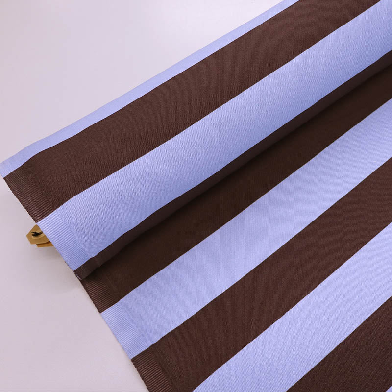 100% Cotton Canvas Fabric - Brown and Blue Bold Stripe