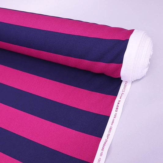 100% Cotton Canvas Fabric - Pink and Navy Bold Stripe