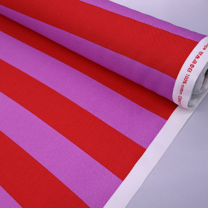 100% Cotton Cotton Canvas Fabric - Pink and Red Stripe