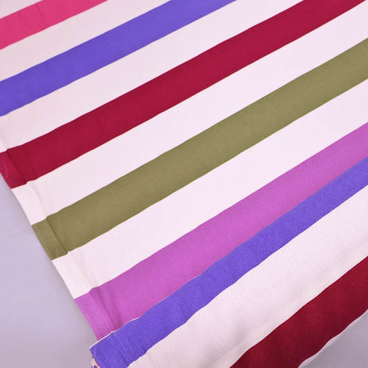 Cotton Canvas Stripe - White, Lilac, Pink and Burgundy