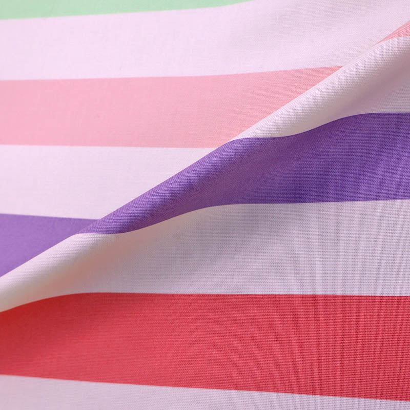 100% Cotton Multicoloured Striped Canvas Fabric - Green, Pink and Yellow